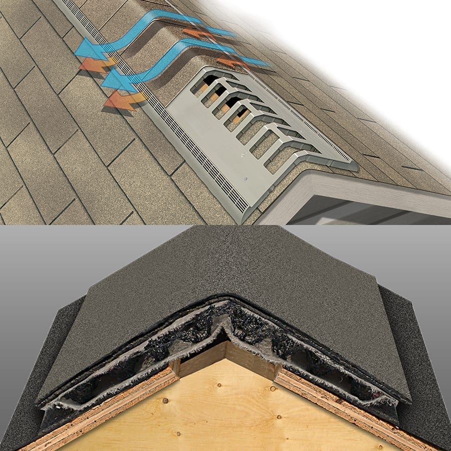 cross section of stacked-ridge vents showing air flow