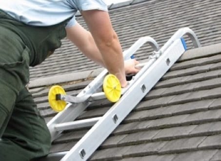 roofer climb on ladder with ridge hook