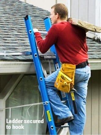 ladder tied to eye screws