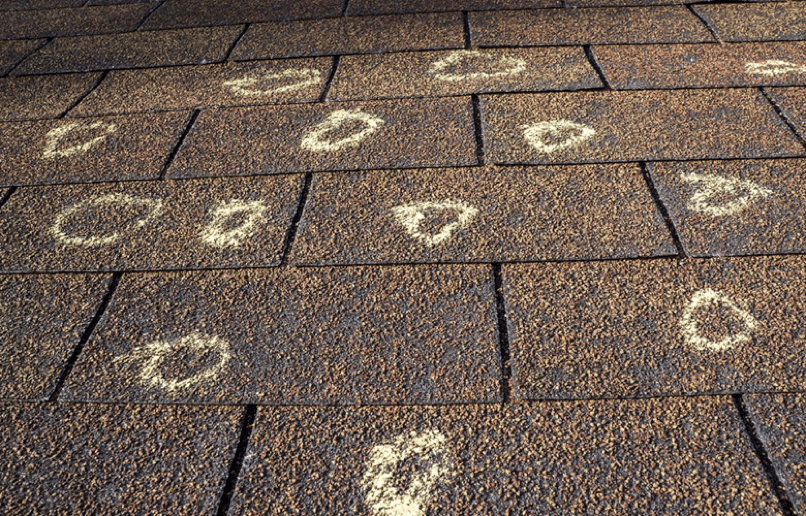 roof with impact damage