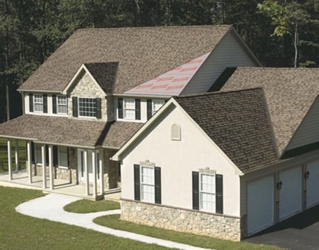 IKO underlayment on a home roof with brown shingles