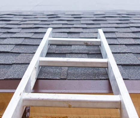 roofer ladder up against a shingle roof