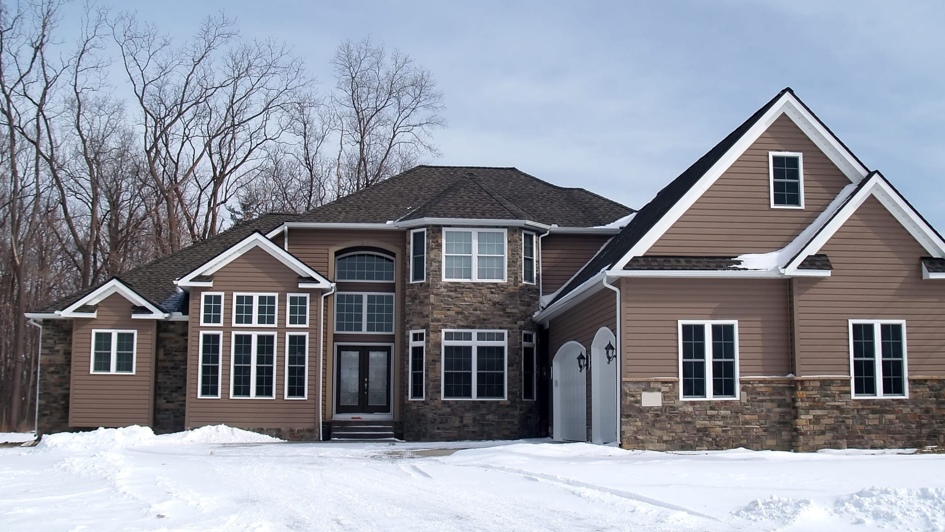 front view of a house in winter