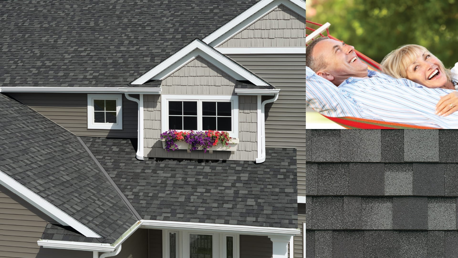 montage of a house, shingles, couple on a hammock