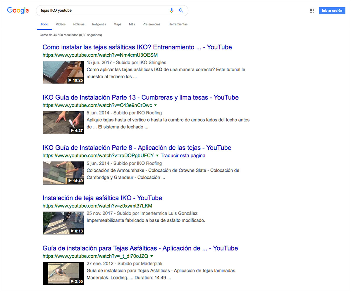 Youtube video on SERP