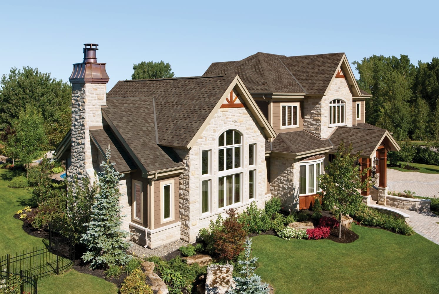 Asphalt shingle colors to match brown houses include grey, brown, black, green and possibly blue