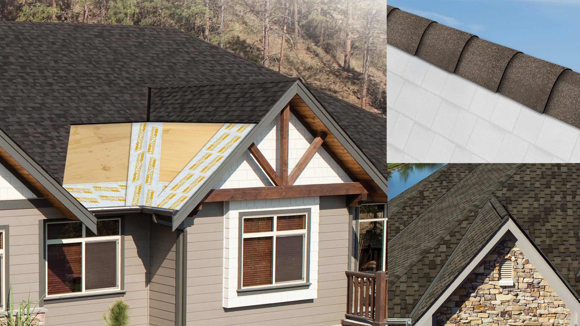 montage of homes and ridge cap shingles