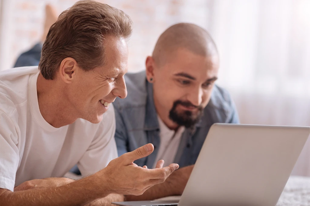 two roofers searching online for a name for their roofing business