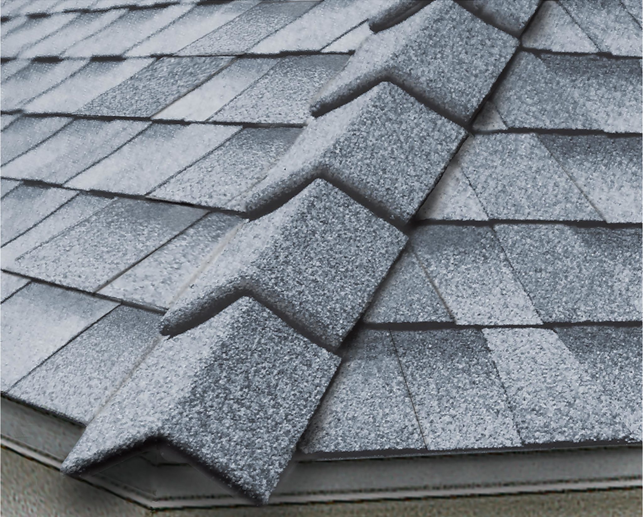 close view of IKO Ultra HP shingles on a roof hip