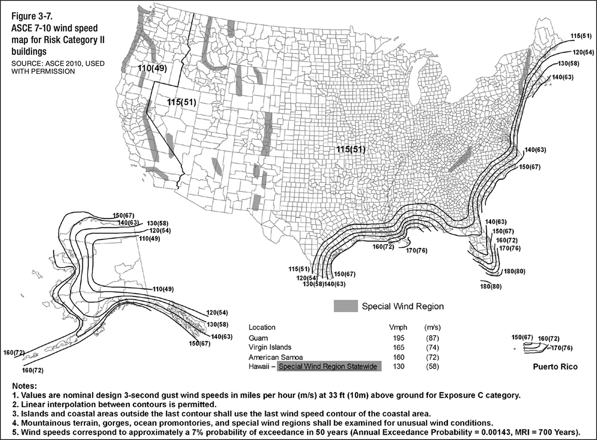 High Wind Areas and Wind Speed Map of United States of America