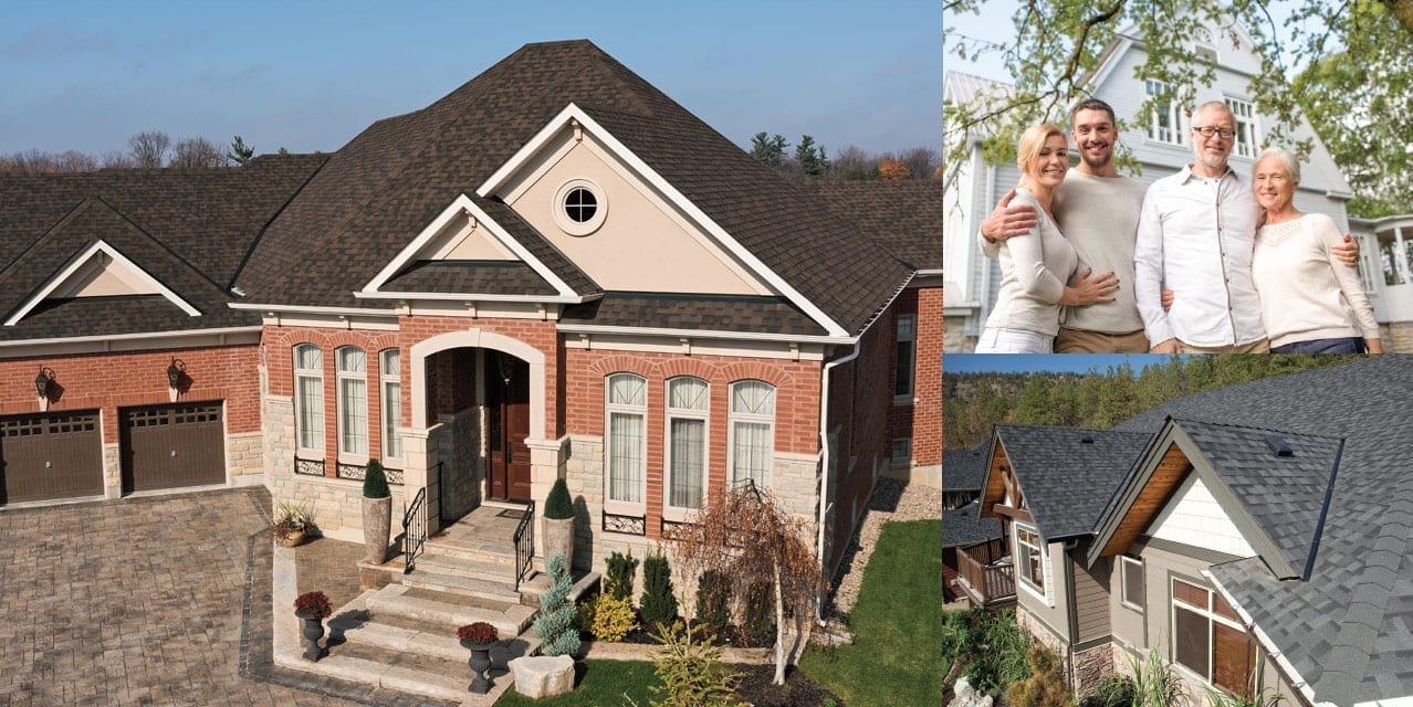 montage of two houses and two couples
