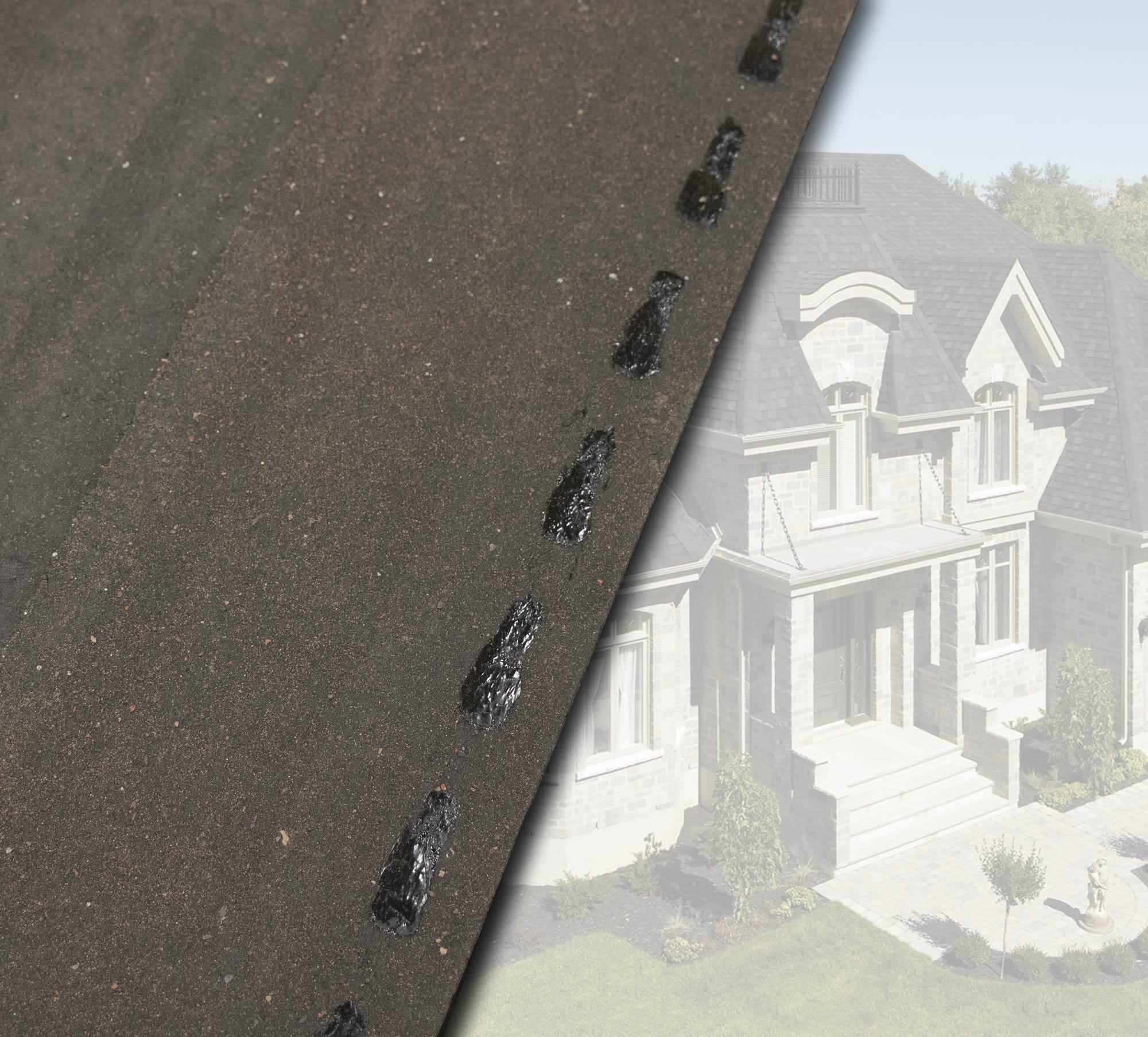 close view of seal spots on back of a shingle