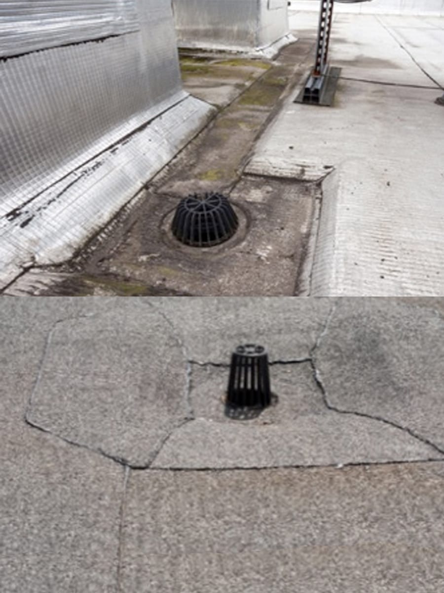 two drains on flat roofs