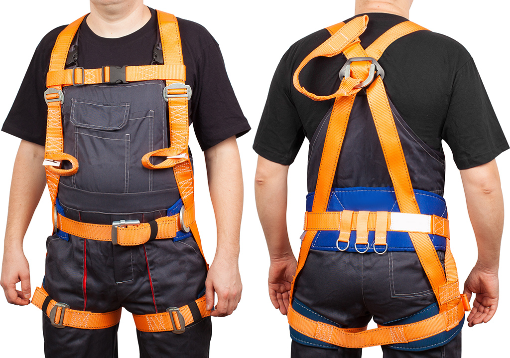 full body safety harness system showing front and back