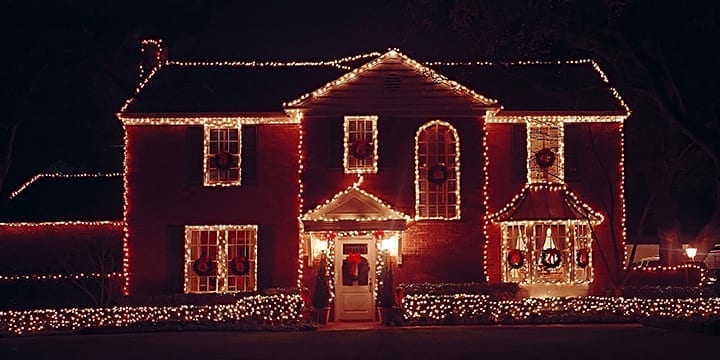 Xmas lights outlining house and roof lines