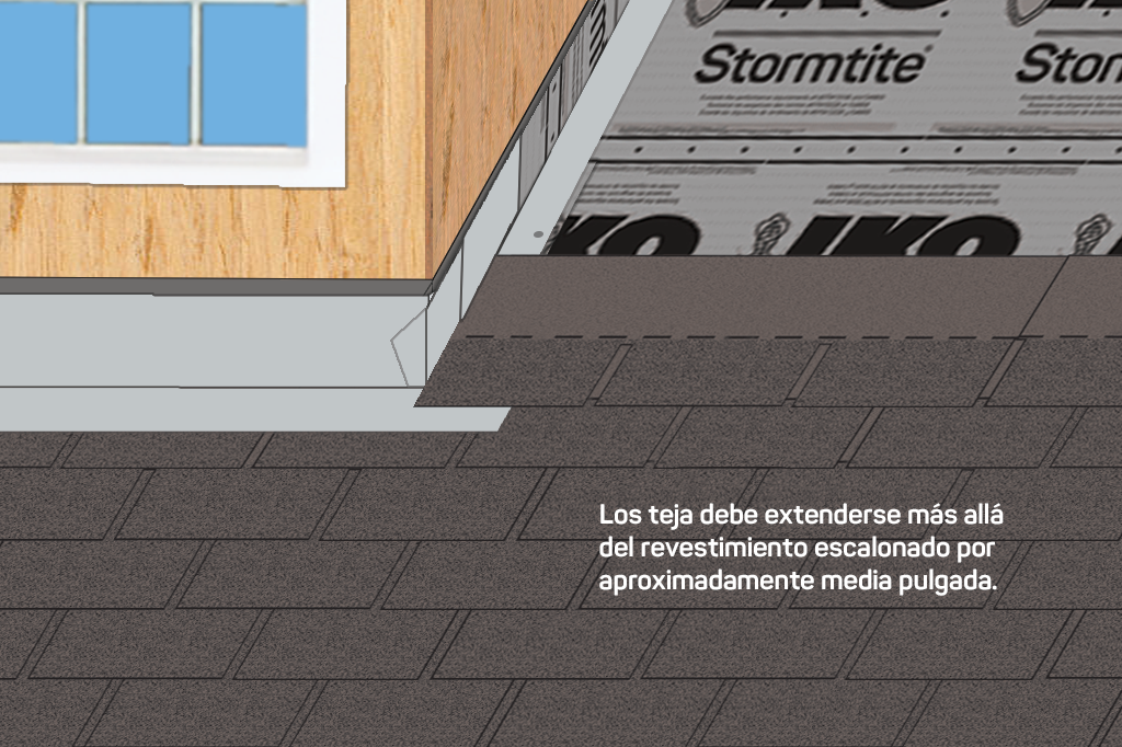 Install shingle above first piece of step flashing