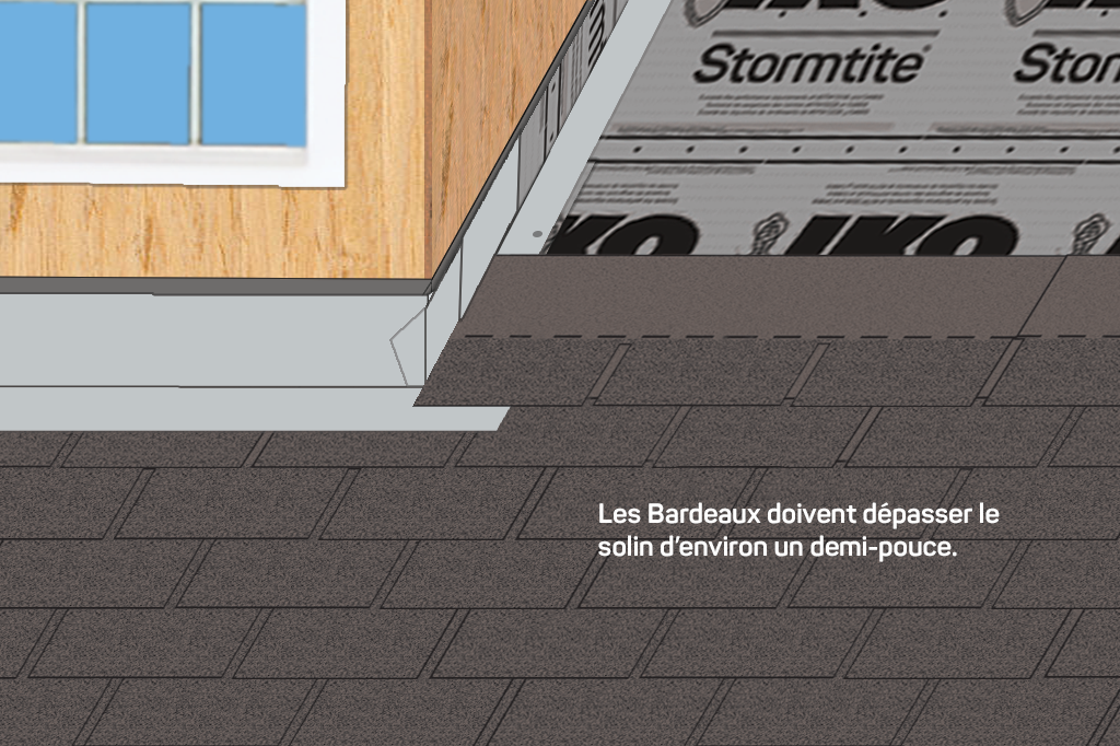 Install shingle above first piece of step flashing