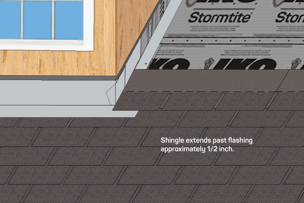 Install shingle above first piece of step flashing