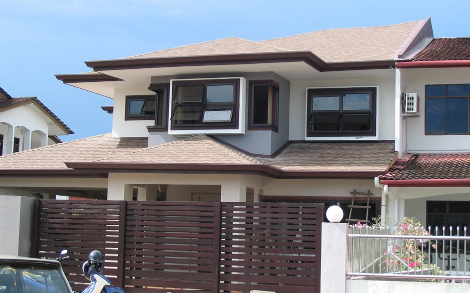 semi detached homes with different types of roof colors