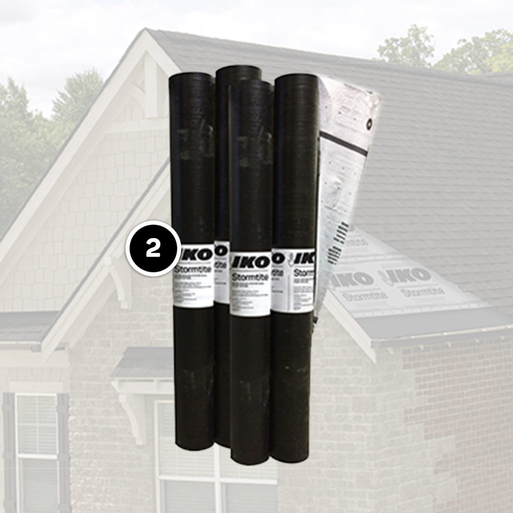 three rolls of IKO Stormtite synthetic underlayment