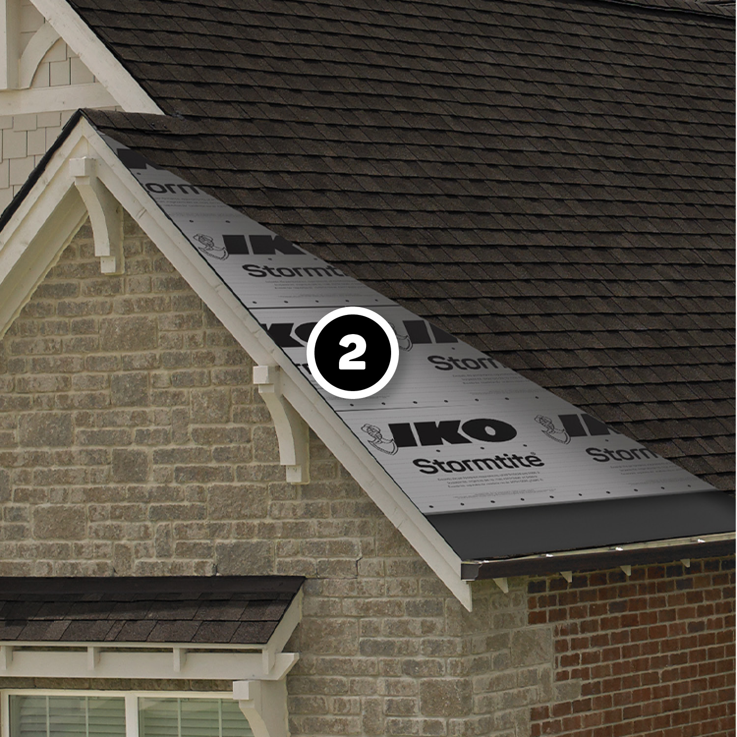 exposed section of a roof showing IKO Stormtite underlayment installation