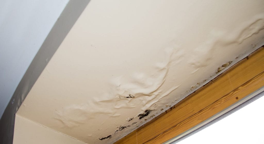 water damaged ceiling, perhaps as a result of a roof leak