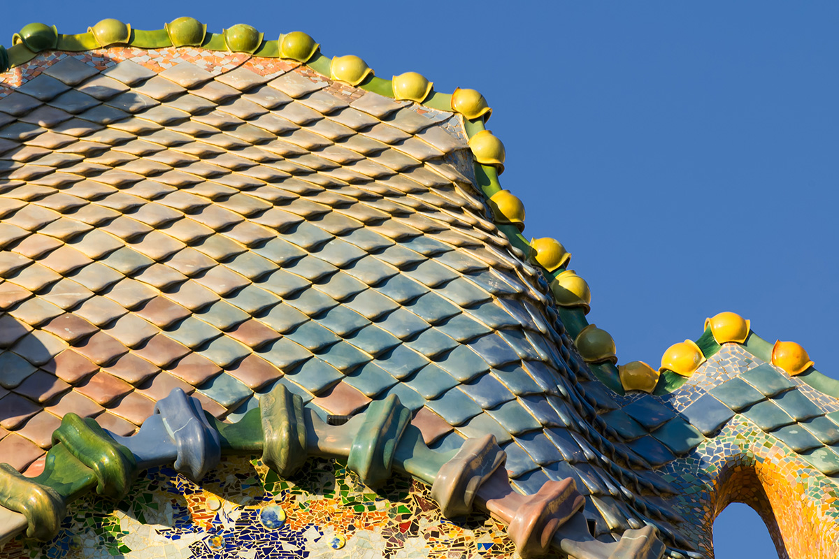 dragon scales on the roof of Casa Batllo in Barcelona Spain