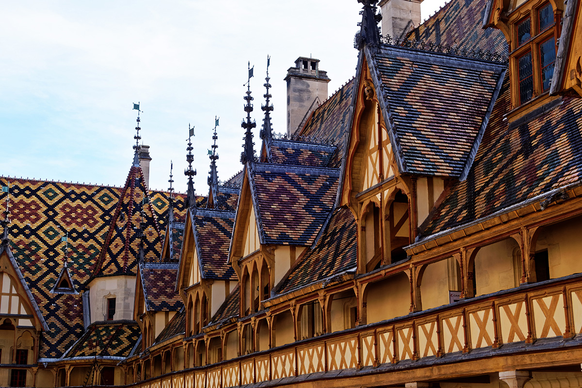 geometrical patterns on the roof of the Hospice de Beaune in France