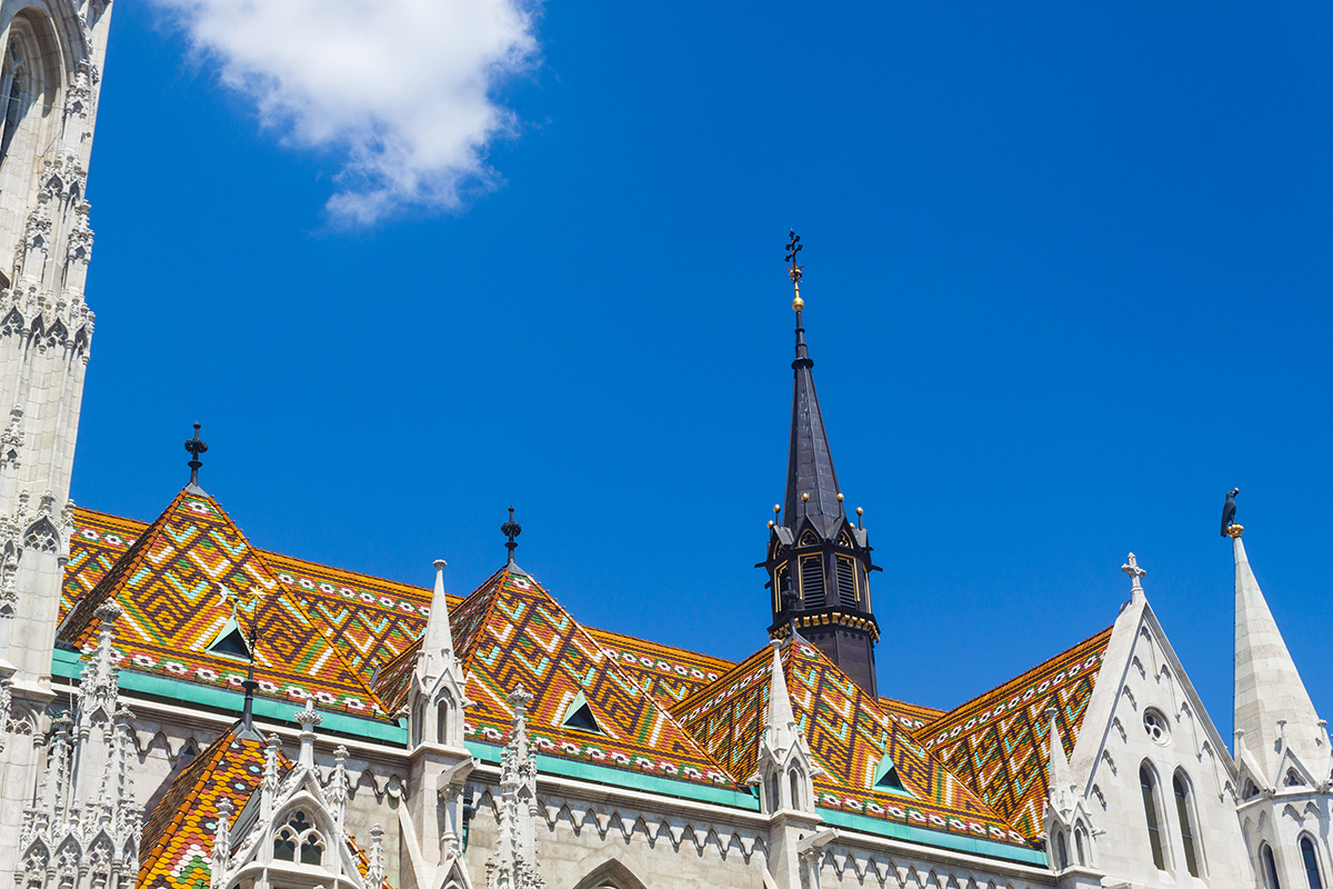 diamond patterned roof tile of the Matthias Church in Budapest, Hungary